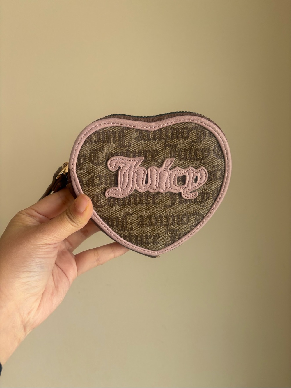 Juicy Couture Heart Coin Pouch in Brown and Pink